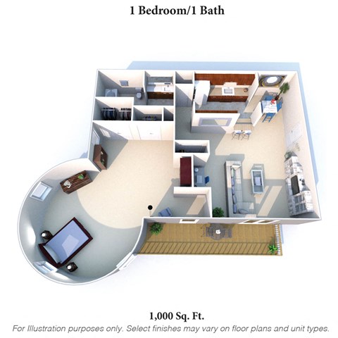 1 Bed Floor Plan at Knobs Pointe Apartments, New Albany, Indiana
